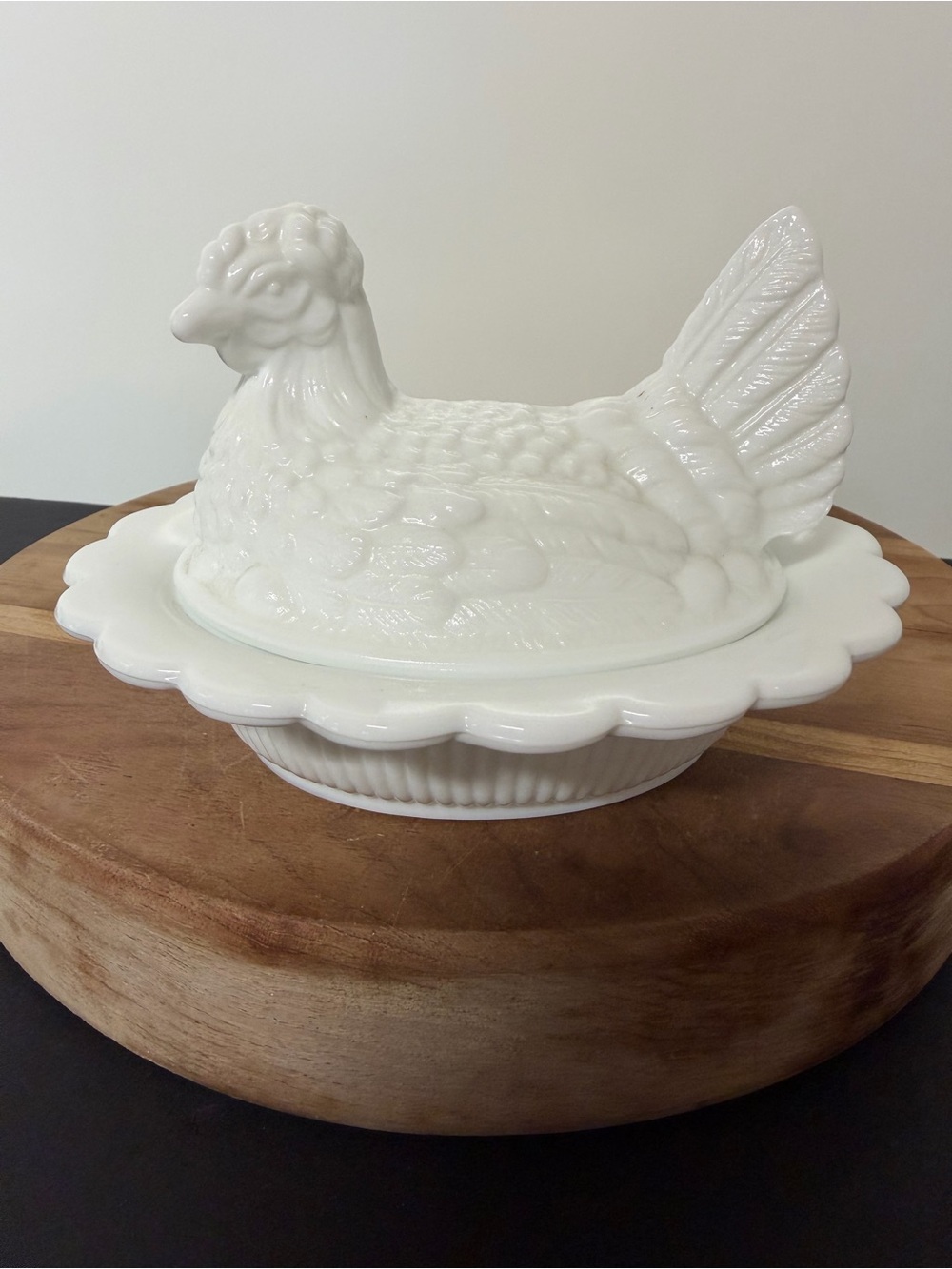Mosser 6” White Milk Glass Hen on Nest Covered Dish